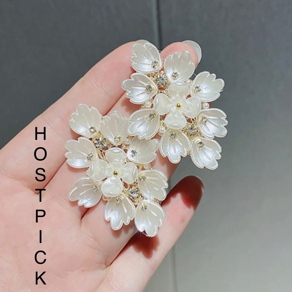 Pearl Flower Stud Dangle Earrings - Picture 6 of 6